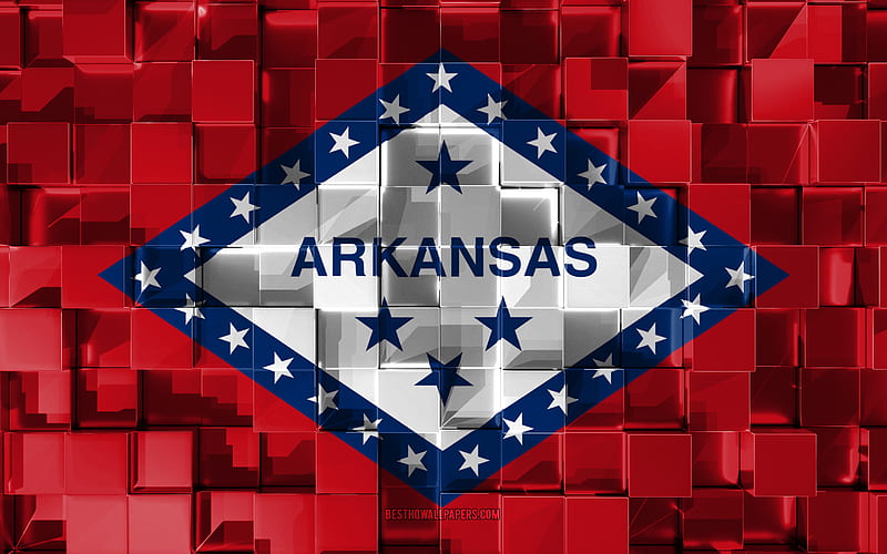 Flag of Arkansas, 3d flag, US state, 3d cubes texture, Flags of American states, 3d art, Arkansas, USA, 3d texture, Arkansas flag, HD wallpaper