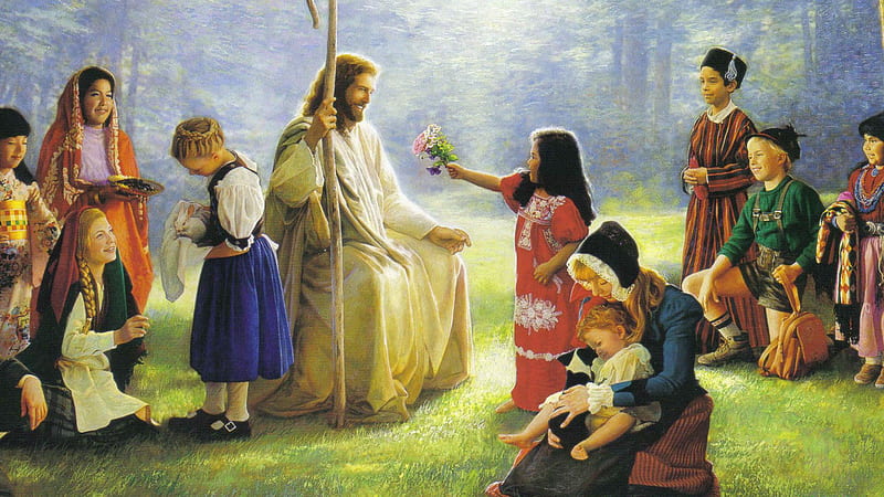 Small Girl Is Giving Flower To Jesus Christ Jesus, HD wallpaper