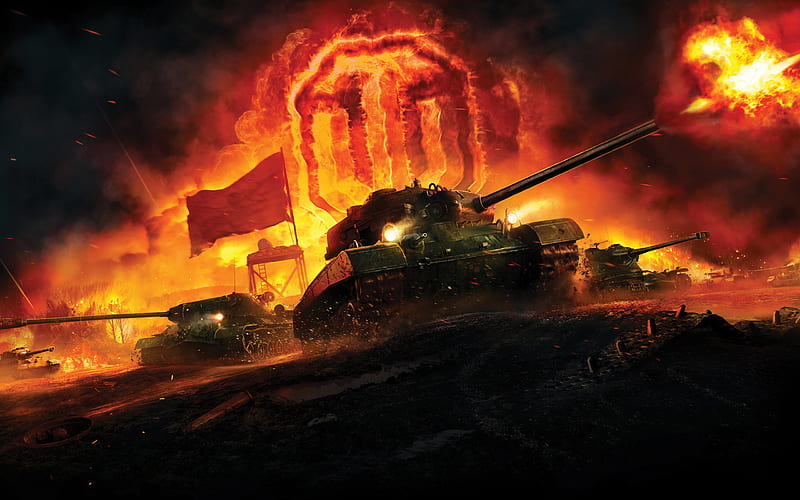 WoT, tanks, fire, poster, World of Tanks, 2018 games, HD wallpaper