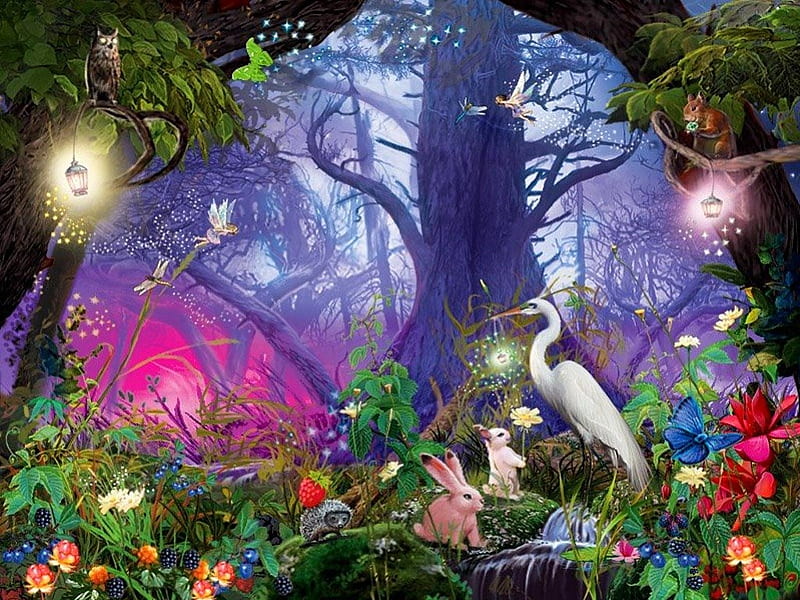 Forest animals, forest, colorful, rabbit, wish, birds, bonito, trees,  faeries, HD wallpaper | Peakpx