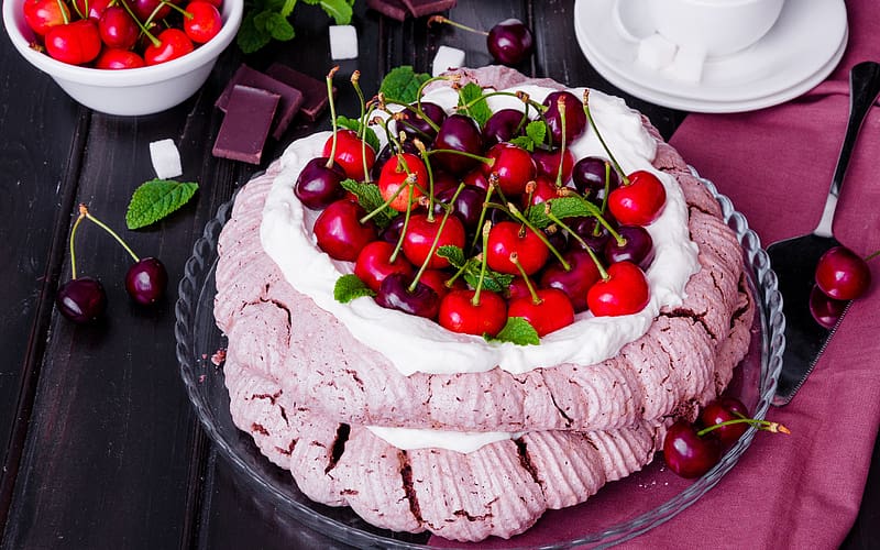 Cherry Cake, food, dessert, cake, cherry, still life, HD wallpaper