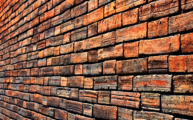 brick wall red brick, close-up, bricks textures, bricks, brown backgrounds, wall, stone backgrounds, HD wallpaper