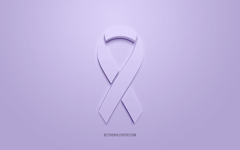 Esophageal Cancer ribbon, creative 3D logo, purple 3d ribbon, Esophageal Cancer Awareness ribbon, Esophageal Cancer, purple background, Cancer ribbons, Awareness ribbons, HD wallpaper