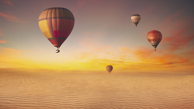 Vehicles, Hot Air Balloon, Desert, HD wallpaper