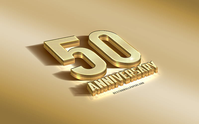 50th Anniversary sign, golden 3d symbol, golden Anniversary background, 50th Anniversary, creative 3d art, 50 Years Anniversary, 3d Anniversary sign, HD wallpaper