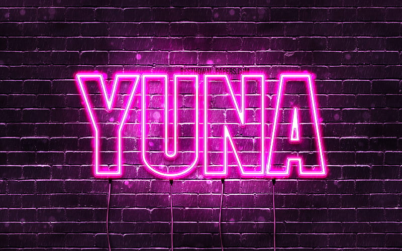 Yuna with names, female names, Yuna name, purple neon lights, Happy Birtay Yuna, popular japanese female names, with Yuna name, HD wallpaper