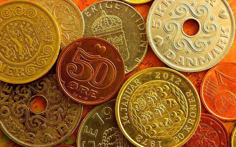 coins, money, sweden, denmark, euro, HD wallpaper