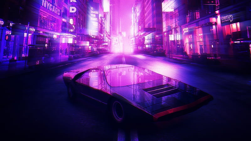 Neon City Car , neon, carros, artist, artwork, digital-art, HD wallpaper