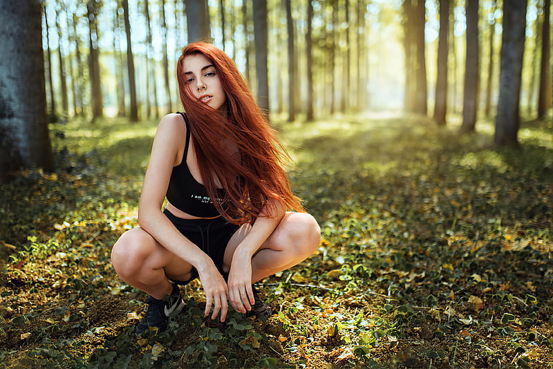 Girl Forest Redhead , redhead, girls, model, forest, HD wallpaper