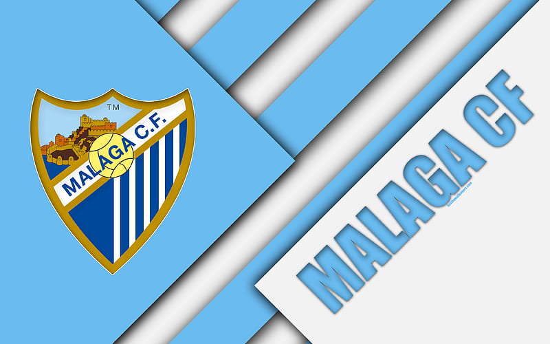 Malaga CF Spanish football club, Malaga logo, material design, blue white abstraction, football, La Liga, Malaga, Spain, HD wallpaper
