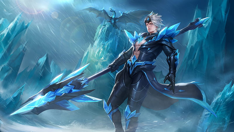 Fantasy man, man, dragon, blue, fantasy, ice, tong shuai, HD wallpaper