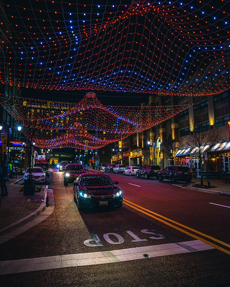 carros, night city, illumination, street, HD phone wallpaper