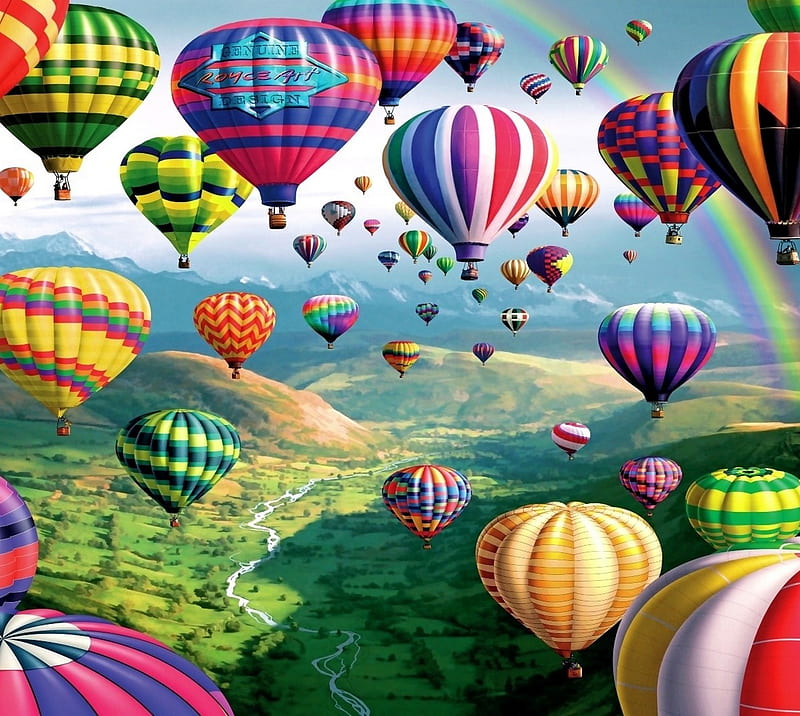 balloons, colorful, landscape, HD wallpaper