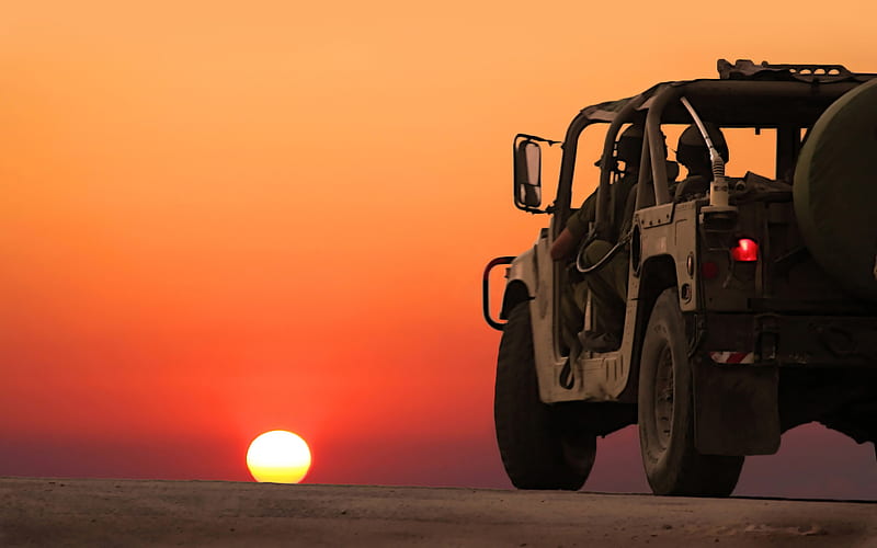 Military Hummer H1, desert, sunset, US Army, Humvee, Hummer H1, HD wallpaper