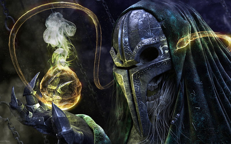 The Undead Wizard, fantasy, undead, necromancer, mask, mage, wizard, HD wallpaper