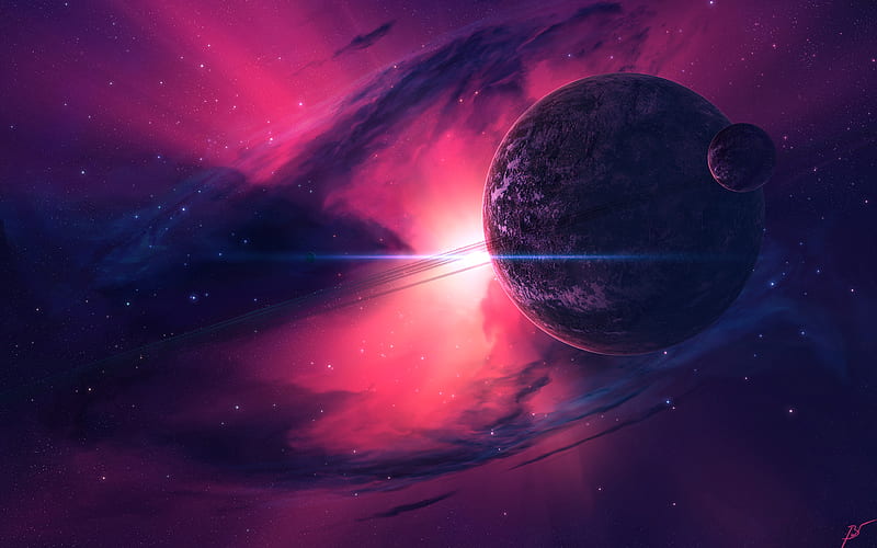 Nebula Pink Planets, nebula, planet, artist, artwork, digital-art, HD wallpaper