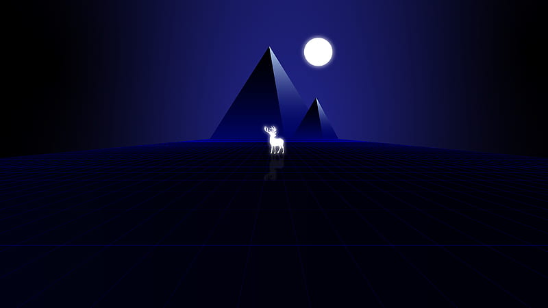 Synth Wave Pyramids And Deer , deer, pyramid, synthwave, artist, artwork, digital-art, minimalism, minimalist, HD wallpaper