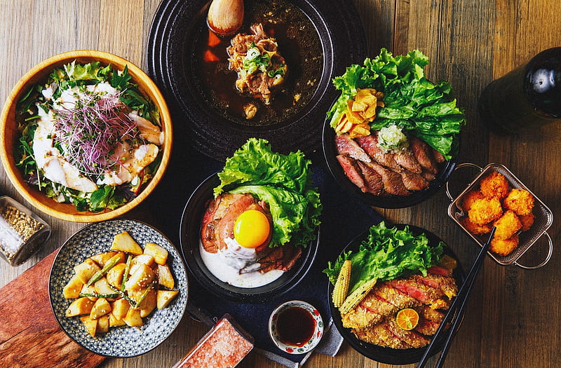 asian cuisine, meat, bowls, chopstick, Food, HD wallpaper