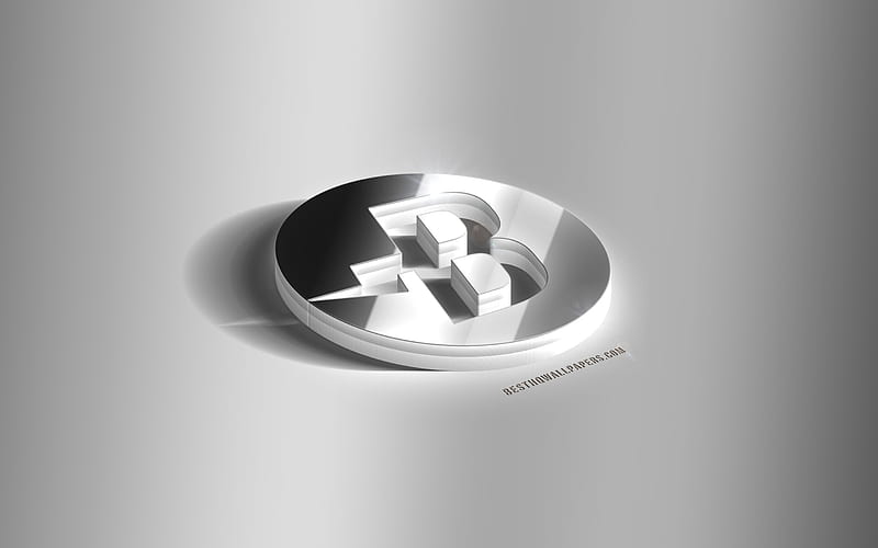 Burstcoin 3D silver logo, Burstcoin, cryptocurrency, gray background, Burstcoin logo, Burstcoin 3D emblem, metal Burstcoin 3D logo, HD wallpaper