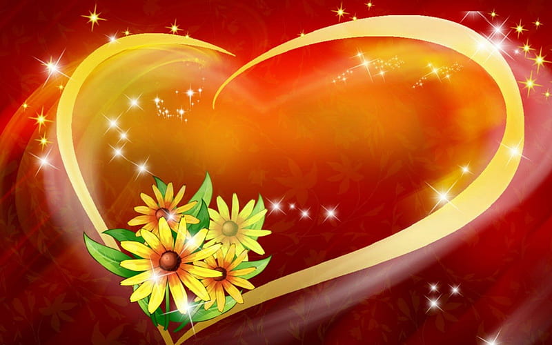 Beautiful flower, art, sparks, flowers, heart, HD wallpaper