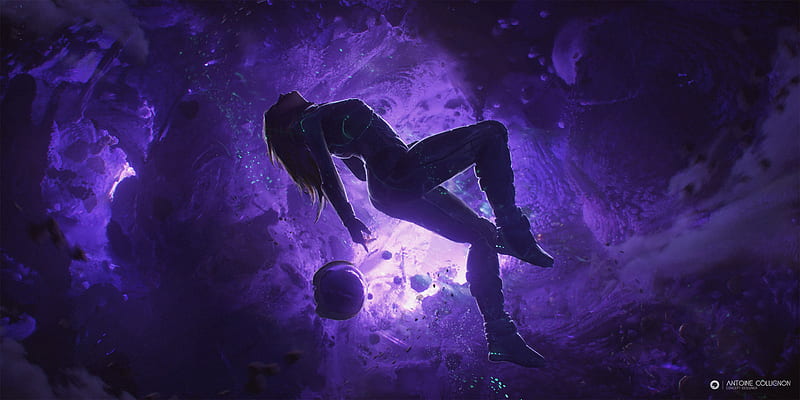 Artistic Girl Purple Space Space Suit, artist, girls, artwork, space, digital-art, HD wallpaper