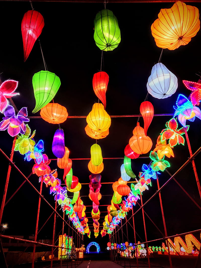 Lantern festival, china, colourful, lanterns, night, HD phone wallpaper