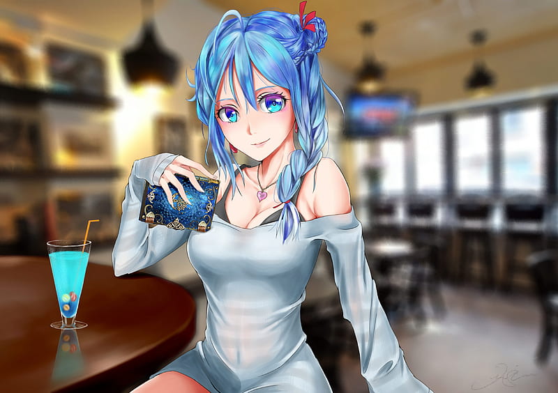 2k Free Download Chain Chronicle Pretty Chain Chronicle Cg Game Cute Girl Drink Blue