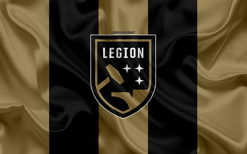 Birmingham Legion FC American football club, logo, golden black flag, Birmingham Legion emblem, USL Championship, Birmingham, Alabama, USA, silk texture, soccer, HD wallpaper