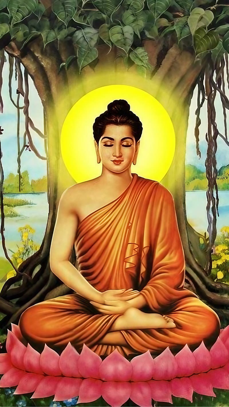 Mahatma Buddha Under A tree, mahatma buddha, buddha under a tree, lord buddha sitting on lotus, meditation, HD phone wallpaper