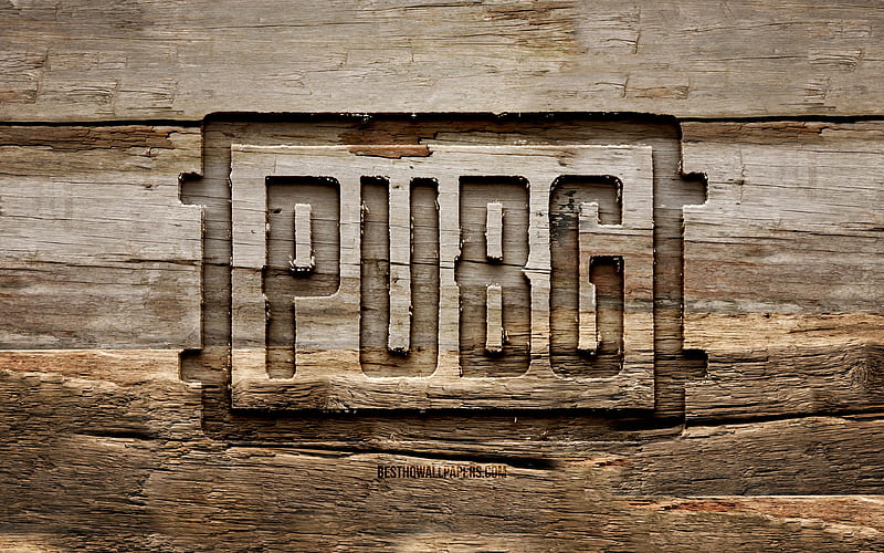 Pubg wooden logo wooden backgrounds, PlayerUnknowns Battlegrounds, games brands, Pubg logo, creative, wood carving, Pubg, HD wallpaper