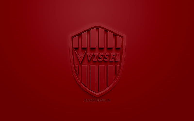 Vissel Kobe, creative 3D logo, burgundy background, 3d emblem, Japanese football club, J1 League, Kobe, japan, 3d art, football, stylish 3d logo, HD wallpaper