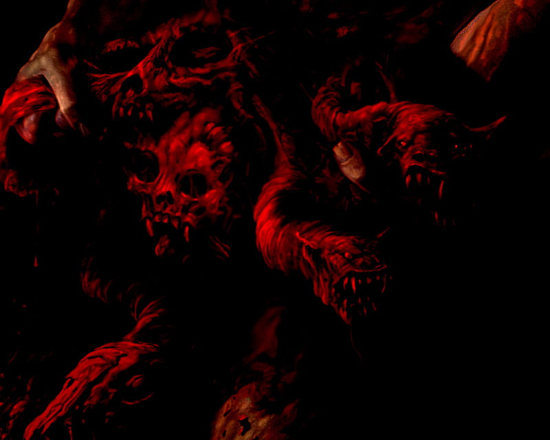 Demontastic, red, cg, abstract, demon, 3d, beast, monster, skull, creature, HD wallpaper