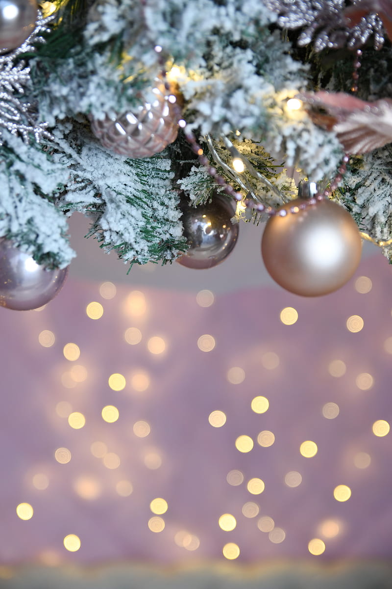 balls, garland, snow, christmas tree, new year, christmas, HD phone wallpaper