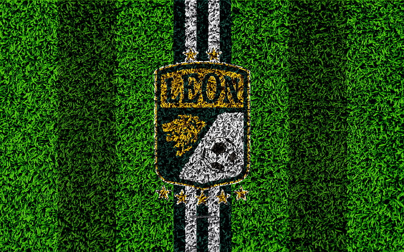 Club Leon FC football lawn, logo, Mexican football club, emblem, green white lines, Primera Division, Liga MX, grass texture, Leon, Mexico, football, HD wallpaper