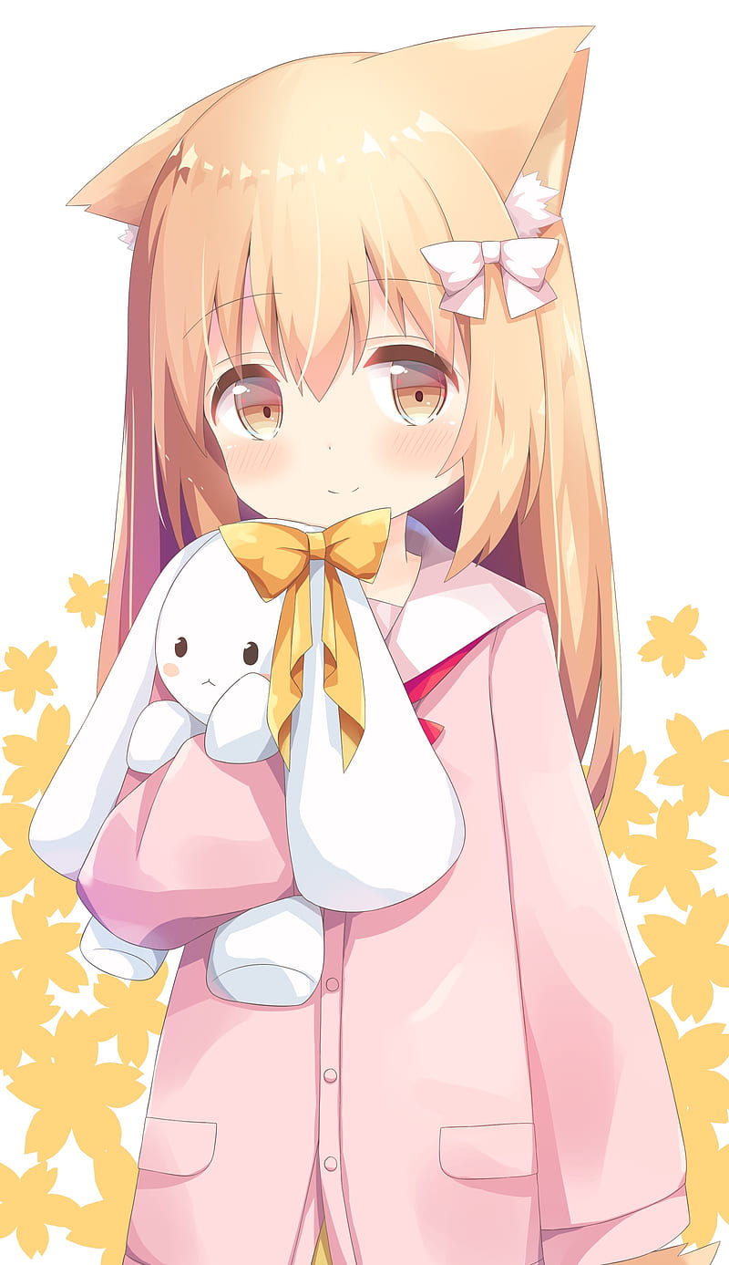 cute anime girl, blonde, dress, rabbit, animal ears, loli, pink dress, Anime, HD phone wallpaper