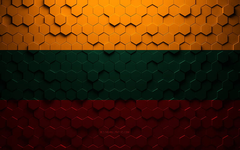 Flag of Lithuania, honeycomb art, Lithuania hexagons flag, Lithuania, 3d hexagons art, Lithuania flag, HD wallpaper