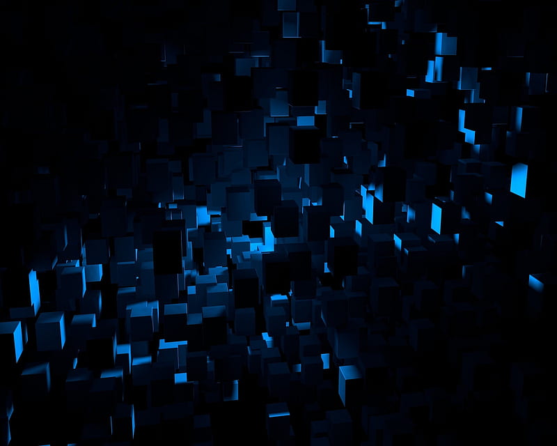 Squares, 3d , abstract, blue, dark room, lights, HD wallpaper