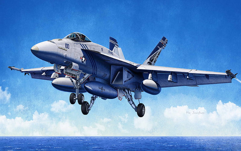 McDonnell Douglas FA-18 Hornet, deck fighter, military aircraft, F-18, US Air Force, art, HD wallpaper
