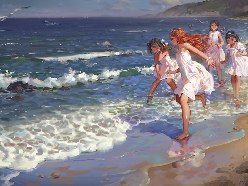 At the beach Pretty Anime Ocean Female bonito beach Girls Water  Beautiful anime art HD wallpaper  Peakpx