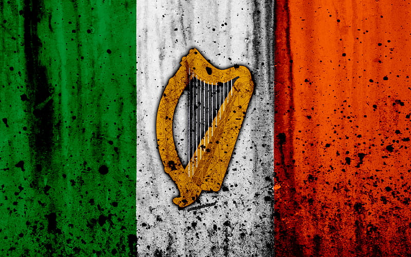 Irish flag grunge, flag of Ireland, Europe, national symbols, Ireland, coat of arms of Ireland, Irish coat of arms, HD wallpaper