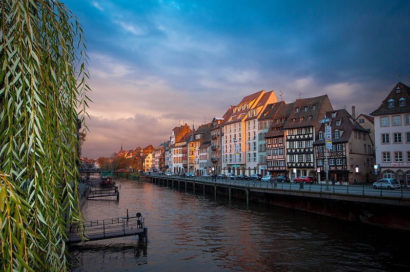 Cities, Strasbourg, Branch, Building, Canal, Car, City, France, House, HD wallpaper