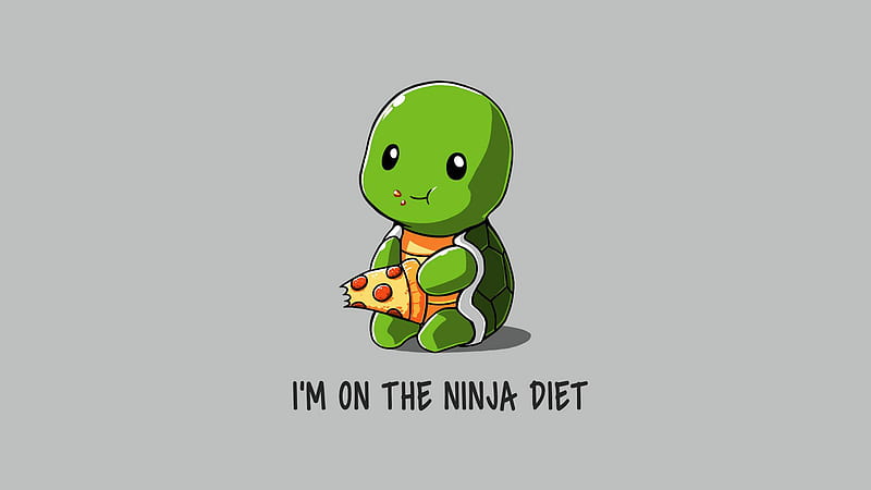 Funny Ninja On Diet, funny, ninja, pizza, minimalism, HD wallpaper