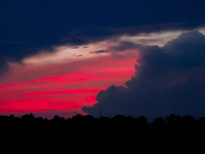 Cloudy Sky, glow, nature, silhouette, trees, clouds, sky, HD wallpaper