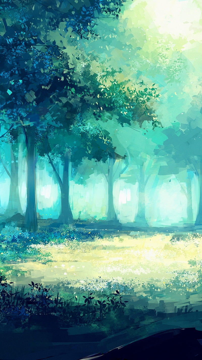 Anime Forest Landscape Nature Background. Beautiful Trees With Green Grass  In Japanese Anime Style Stock Photo, Picture and Royalty Free Image. Image  200217575.