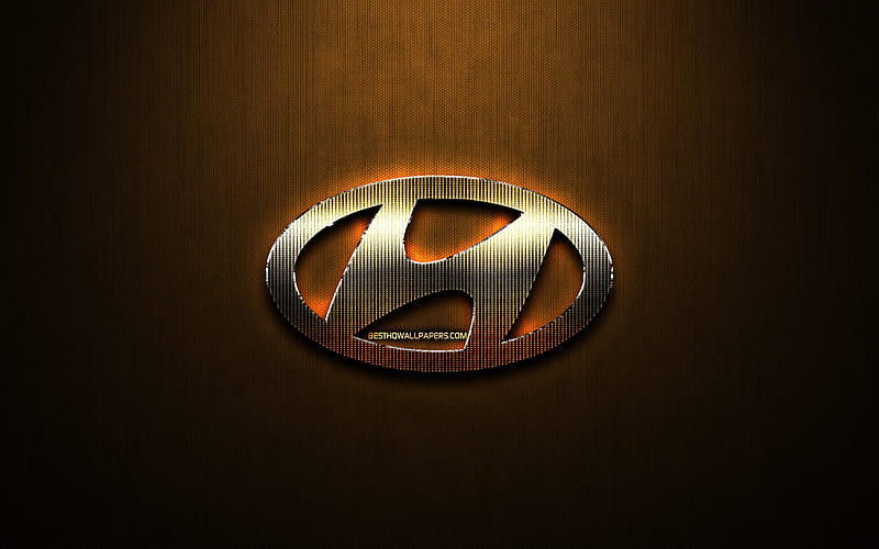 Hyundai glitter logo, automotive brands, creative, korean cars, bronze metal background, Hyundai logo, brands, Hyundai, HD wallpaper