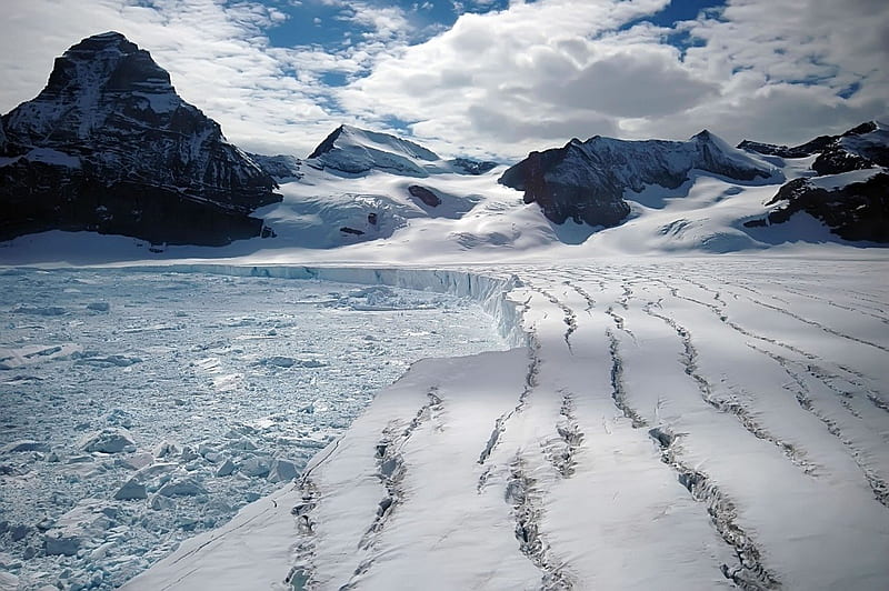 ANTARCTIC GLACIER, glacier, snow, mountains, ice, clouds, sky, antarctic, HD wallpaper