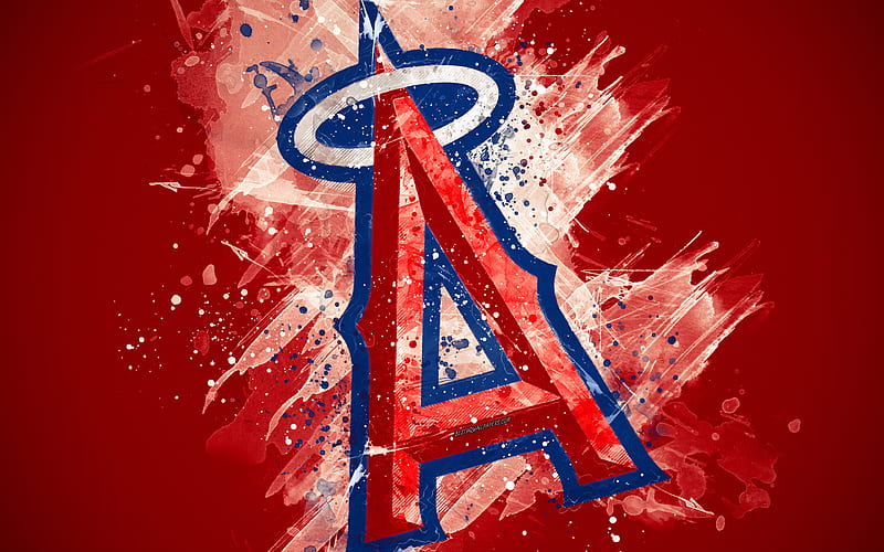 Los Angeles Angels grunge art, logo, american baseball club, MLB, red background, emblem, Anaheim, California, USA, Major League Baseball, American League, creative art, HD wallpaper