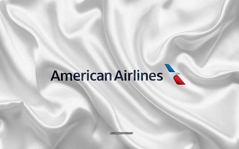 American Airlines logo, airline, white silk texture, airline logos, American Airlines emblem, silk background, silk flag, American Airlines, HD wallpaper