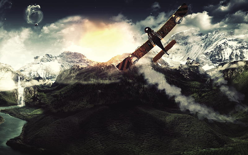 Aircraft Flight Mountain Creative-Military aircraft, HD wallpaper