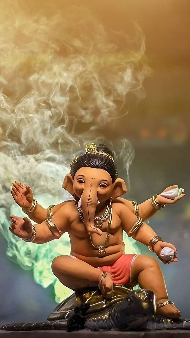 Ganpati Cute, Smoky Background, hindu god, bhakti, devotional, HD phone wallpaper